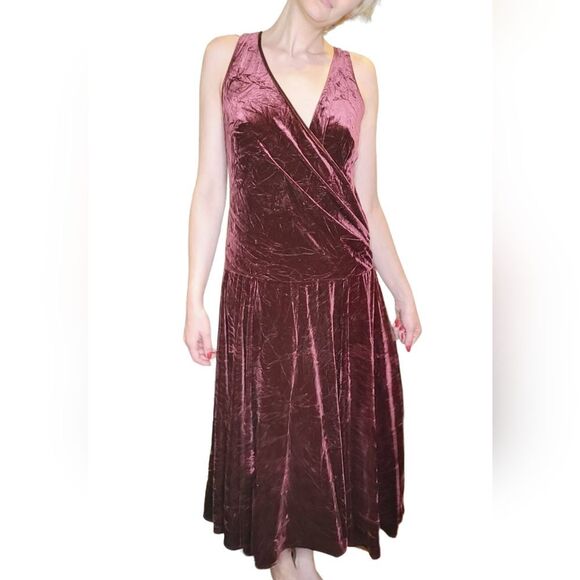 Vintage 90s Jacalyn Bennett Red Wine Velvet Dress - XL - Picture 2 of 8